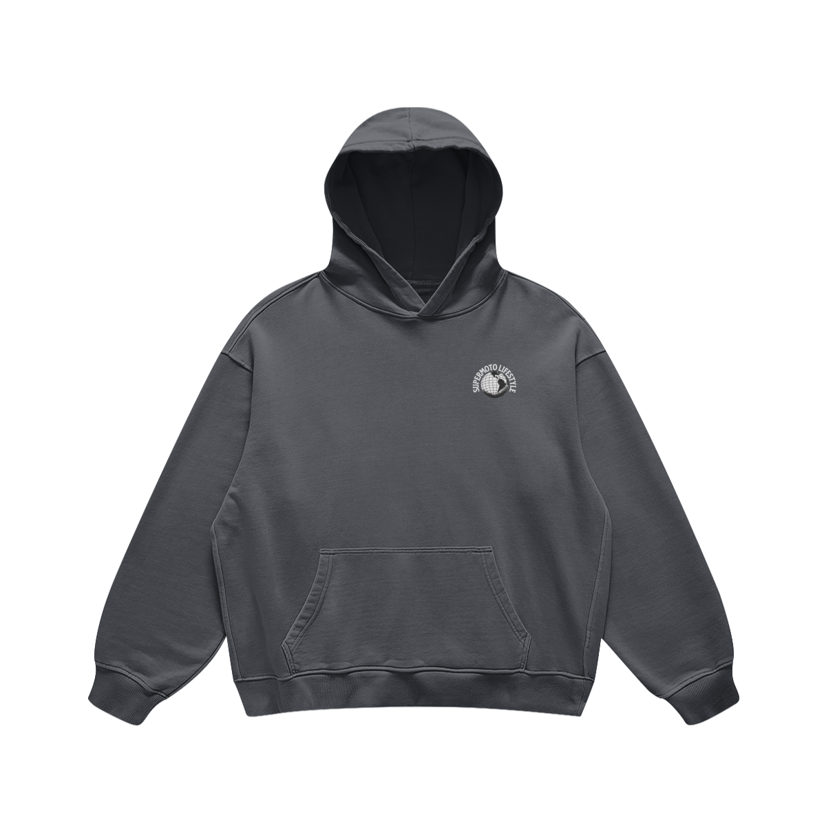 COMMUNITY AROUND THE GLOBE HOODIE CARBON GREY (OVERSIZED)