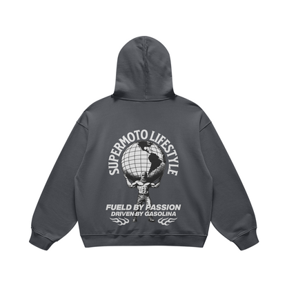 COMMUNITY AROUND THE GLOBE HOODIE CARBON GREY (OVERSIZED)