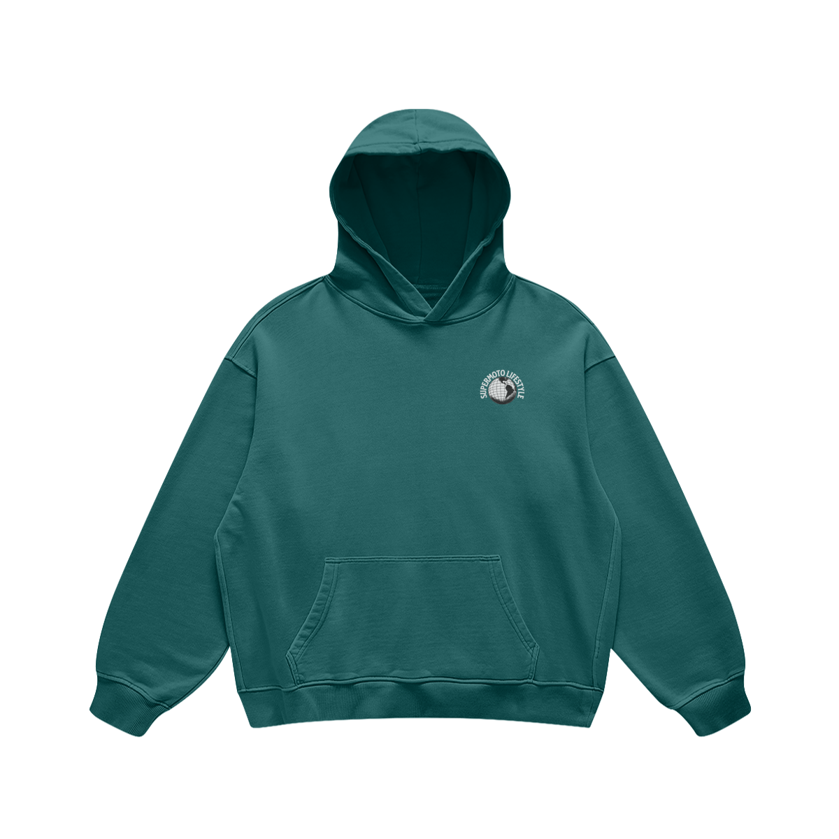 COMMUNITY AROUND THE GLOBE HOODIE BLUEISH GREEN (OVERSIZED)