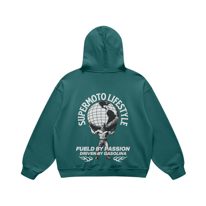 COMMUNITY AROUND THE GLOBE HOODIE BLUEISH GREEN (OVERSIZED)