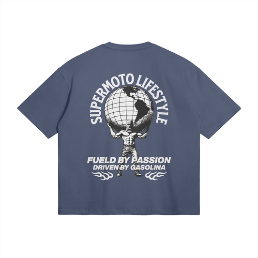 COMMUNITY AROUND THE GLOBE T SHIRT SLATE BLUE (OVERSIZED)